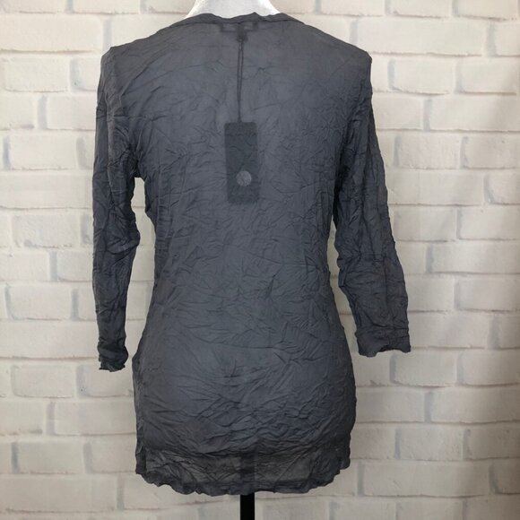 NWT Comfy USA Gray Sheer Mesh Crinkle Top Size S - Picture 3 of 6